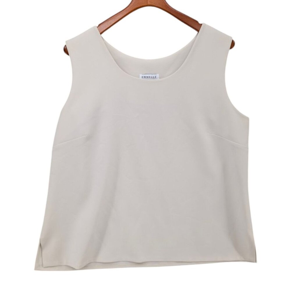 Emmelle Tank Top Blouse Womens Cream Side Slit Sleeveless Pullover Size XL
